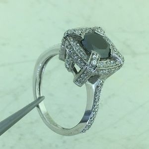 2-1/2 CT Black Diamond & CZ 925 Silver Ladies Ring